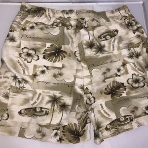 Mens Beige Tropical Cars Swim Trunks Shorts XL 40